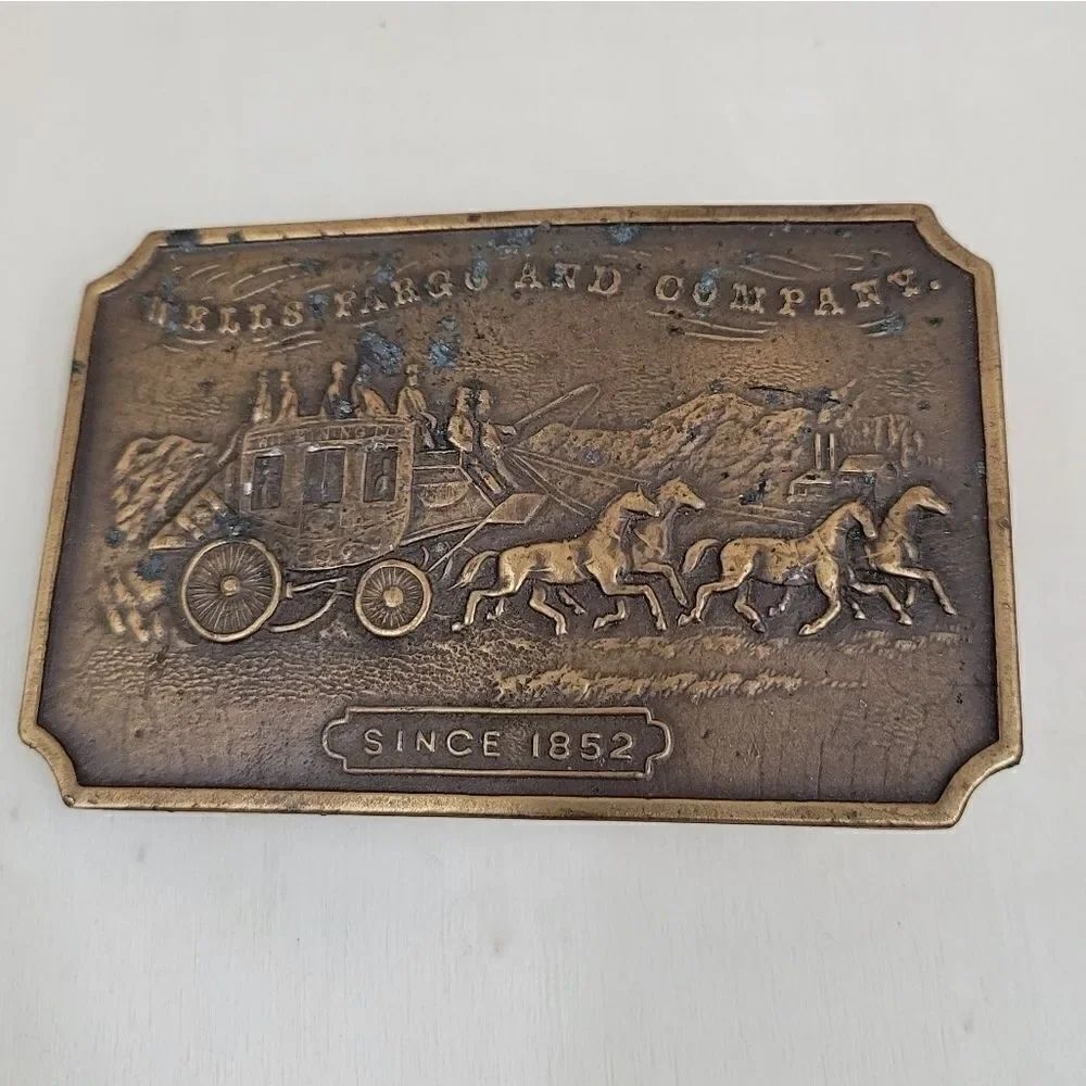Wells Fargo and Company 1970s Brass Belt Buckle